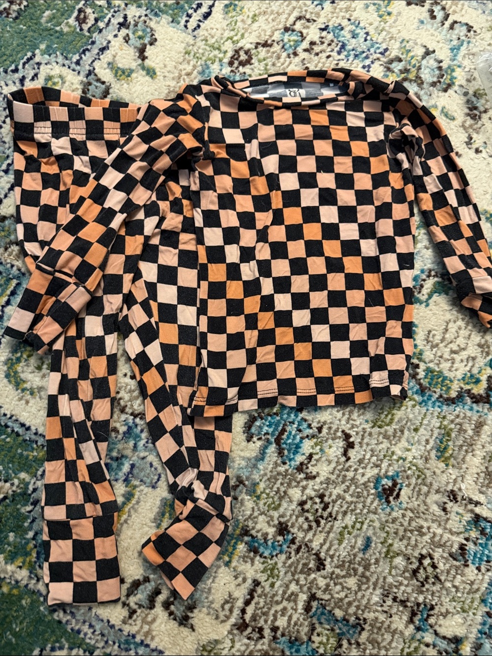 Kids Checkerboard Pajama Set - Black & Peach